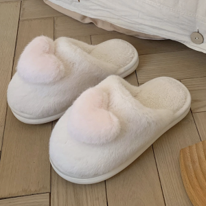 Lovely Girl Heart Plush Cotton Anti-skid Thick Soft Soled Slippers