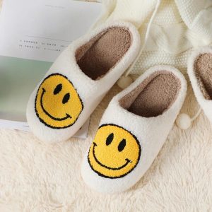 Cute Smile Face Women Slippers Fulffy Fur Indoor Slippers
